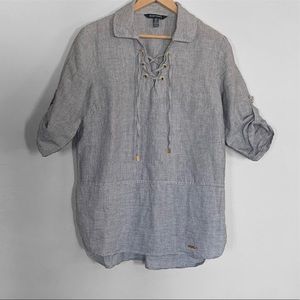 Ellen Tracy Linen Lace Up Tunic- Size :M